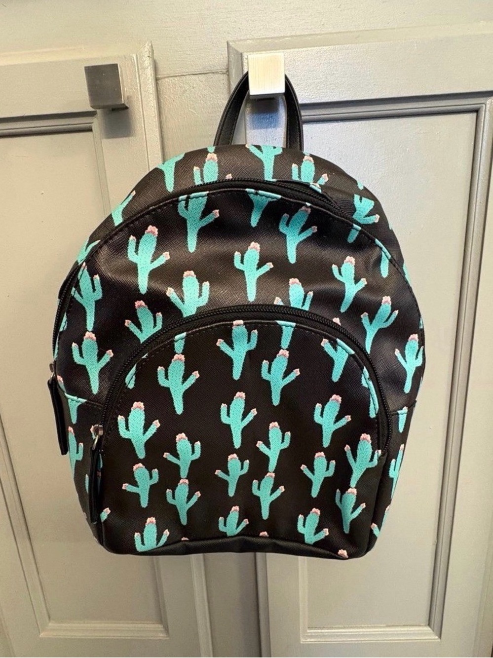 Mini Cactus Print Backpack - Black and Teal